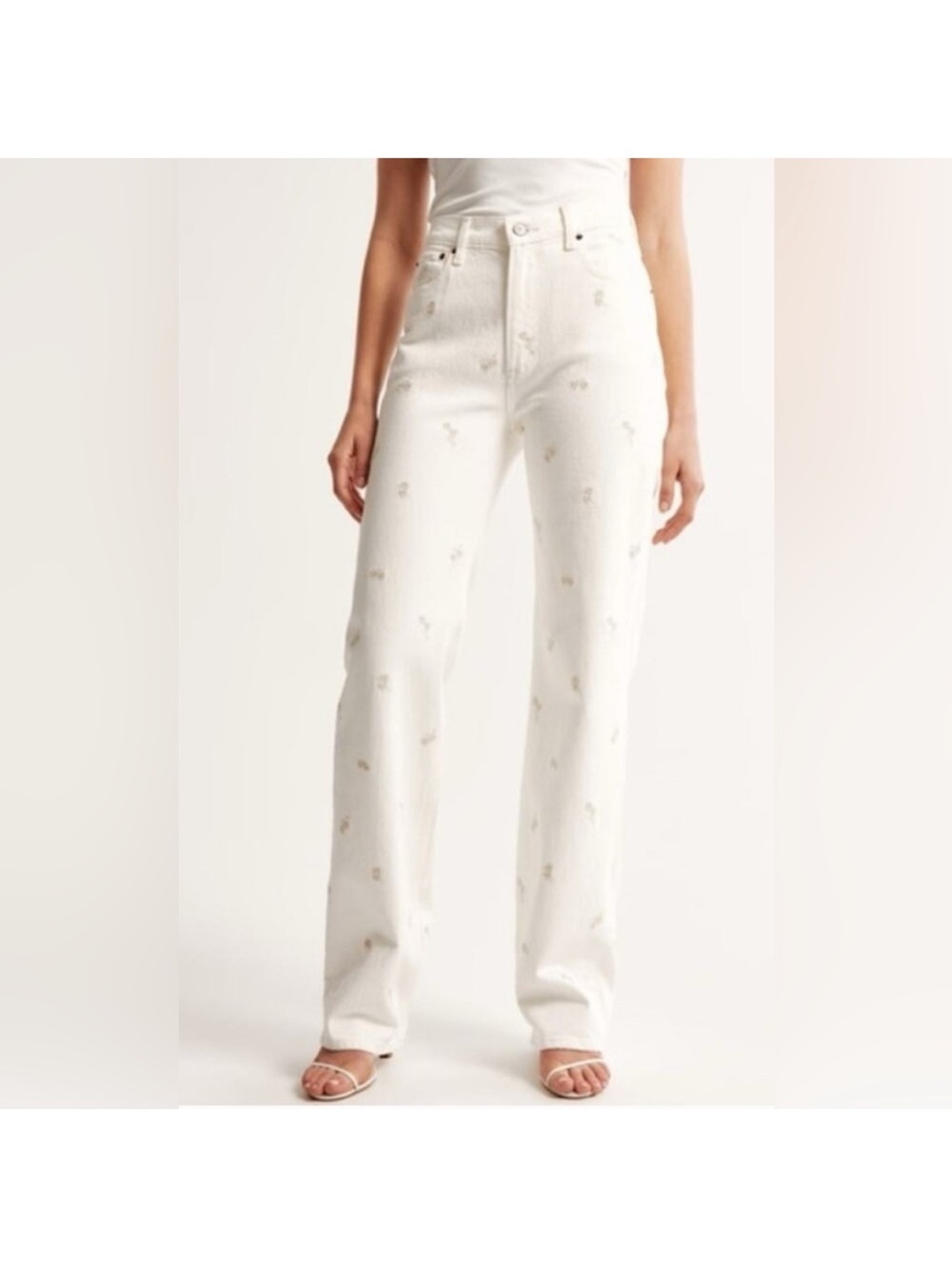 Abercrombie & Fitch Cream High-Rise Embroidered Straight Jeans